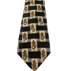 Vintage Pierre Cardin Men's Floral Black Weave Pattern Silk Tie Black